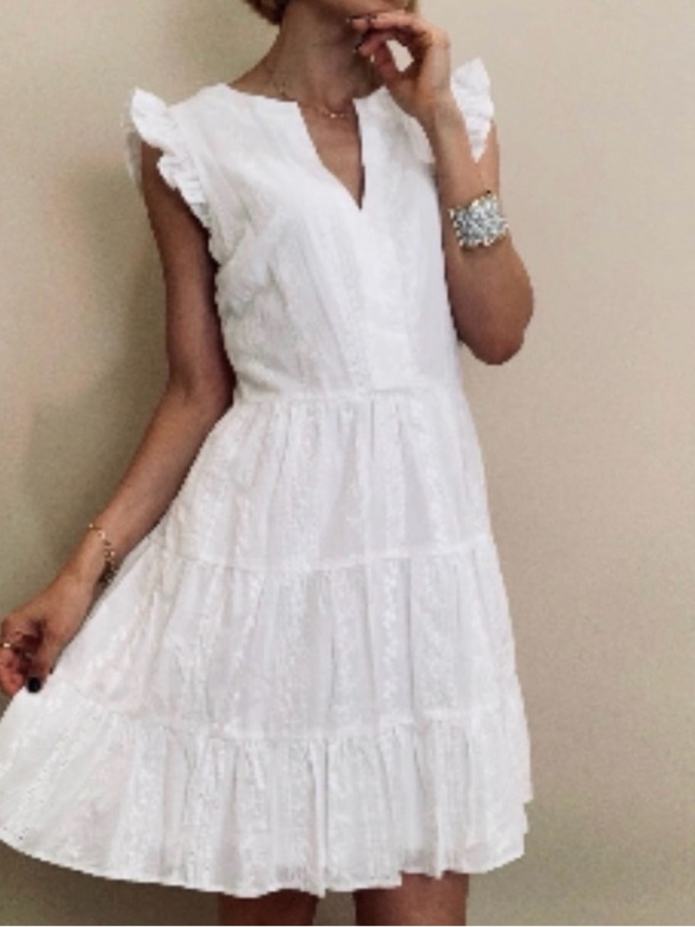 NWOT Laundry Shelli S. lined eyelet Ruffle Sleeve Tiered Summer Dress size 14